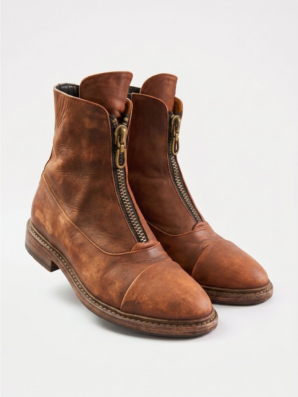 P. Monjo Clos Chestnut Brown Zip Up Ankle Boots EU 40